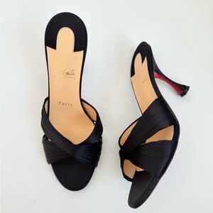 Christian Louboutin Black Satin Nicol is Back criss cross mules heels EU 39